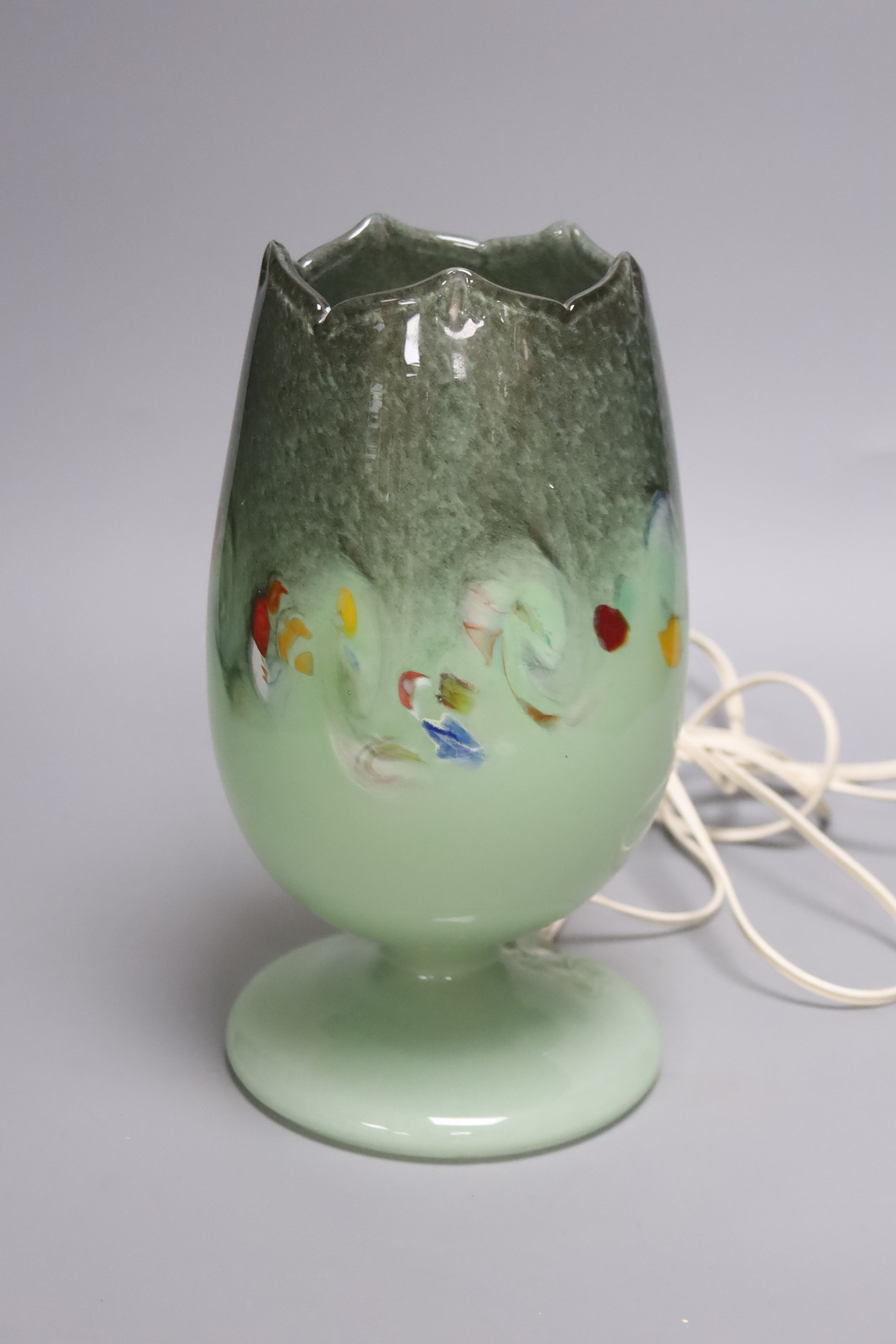 A green Vasart glass lamp, height 26cm